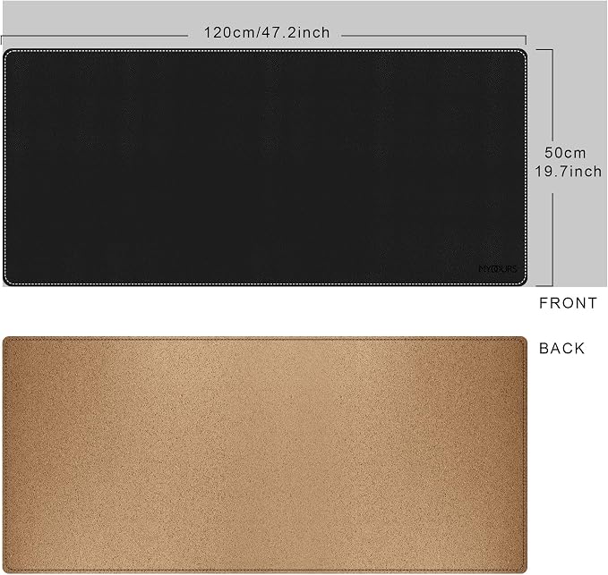Mydours Extra Large 48" x 20" Desk Mat, Cork & PU Leather Desk Pad XXL, Large Desk Mouse Pad for Workstation, Office and Home, Computer Desk Mat with Keyboard & Mouse (Black)