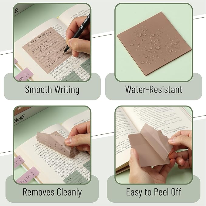 Mr. Pen- Transparent Sticky Notes with Pen, 200 Sheets, Moss & Mauve Collection, Bible Sticky Notes for Books