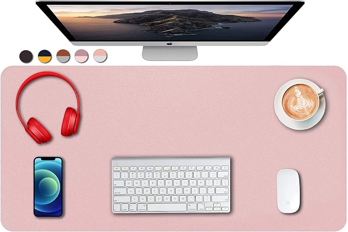 SUJAYU Dual Sided PU Leather Desk Pad, Mouse Pad, Office Desk Mat, Non-Slip Laptop Desk Pad, Waterproof Desk Writing Pad for Office and Home (31.5" x 15.7", Pink+Silver)