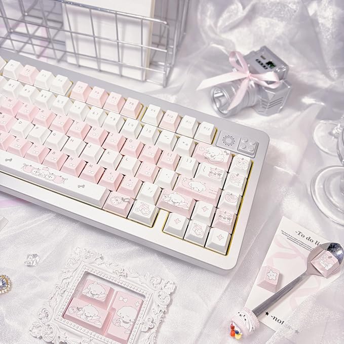 Pink Puppy's Fruits Keycaps 140 Keys, Cherry Profile PBT Key Caps Set, Dye Sublimation Cute Keyboard Keycaps, Custom Key Cap for Cherry MX Switches Mechanical Gaming Keyboard 60% 75% 100%