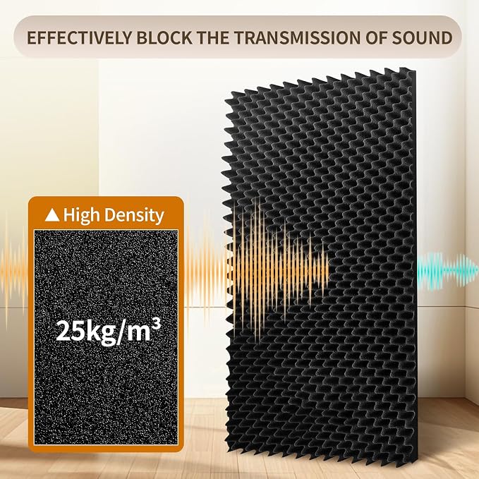 6 Pack Sound Proof Foam Panels 48x24x2 Acoustic Foam Panels Egg Crate Foam for Walls Soundproof Studio Noise Thermal Insulation Soundproofing Waterproof with Adhesive Stickers