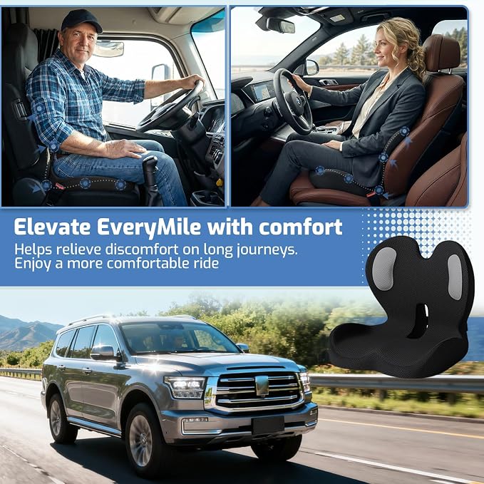 Seat Cushion,Memory Foam Chair Cushion for Office and Car,Ergonomic Coccyx Seat Cushion for Tailbone,Sciatic Nerve,Lower Back Pressure Relief,Lumbar Support Pilow for Office,Car,Truck,Desk Chair