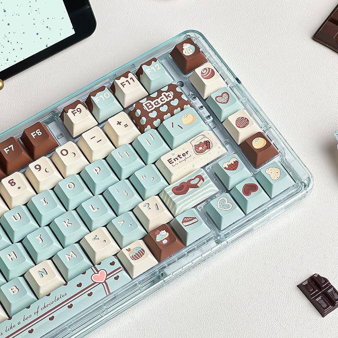 PBT Keycaps, Cute Keycaps 60% Percent 152 Keys Cherry Profile Custom Keycap Set for Cherry Gateron MX Switches Mechanical Keyboard（Mint Chocolate）