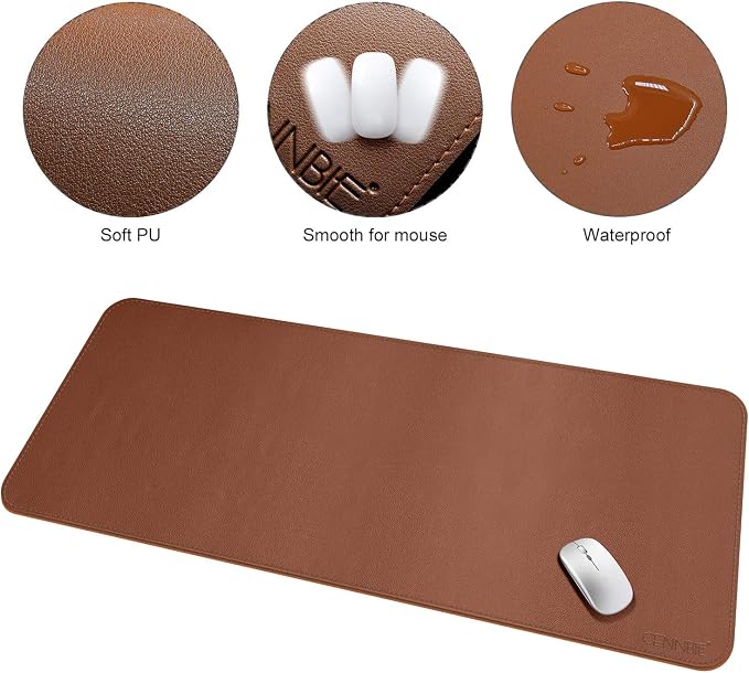 CENNBIE 59"x27.5" Leather Desk Pad Protector Desk Blotter Pad - Waterproof Writing Desk Accessories - Extended Non-Slip Rectangular, Laptop Keyboard Mouse Pad (Brown)