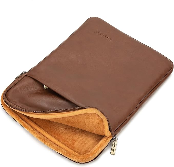 Kinmac 360° Protective Vertical Laptop Sleeve Case Cover Bag (Coffee PU, 15 inch-15.6 inch)