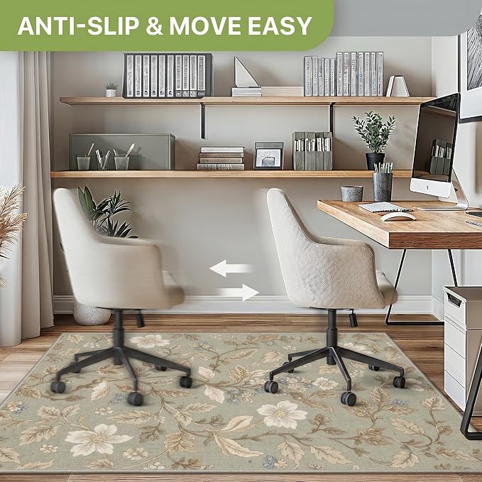 36"x48" Office Chair Mat for Hardwood Tile Floor, Under Desk Carpet Protector for Rolling Computer Chair Mat, Machine Washable Area Rug, Anti-Slip 1/5" Thick Low Pile Thin Vinyl Floor Mat, Dusty Green