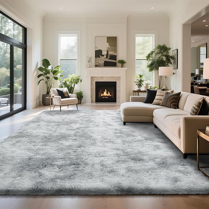 yongyangjuxin Fluffy Rug Shag Area Rug, Mottling Grey 9x12 Area Rugs for Living Room, Large Shag Area Rugs for Bedroom Room Home Decor, Upgrade Anti-Skid Rectangular Fuzzy Rugs