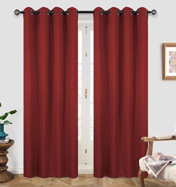 DriftAway Blackout Soundproof Thermal Insulated Linen Textured Curtains with Quilted Thermal Lining for Cold and Heat Blocking Noise Reducing Daytime Sleep 1 PC 52 Inches by 96 Inches Red
