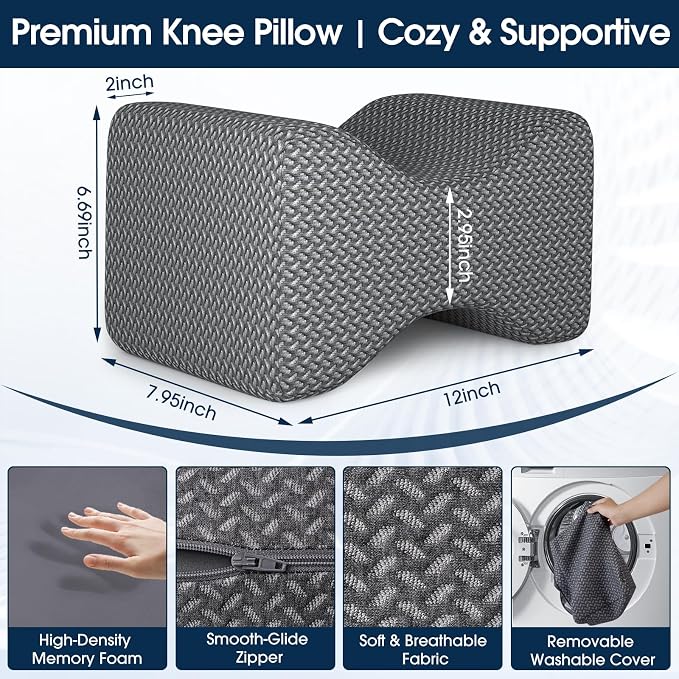 BlissTrends Memory Foam Knee Pillow, Knee Pillow for Side Sleepers, Leg Pillows for Sleeping Blood Circulation, Elevation Pillow for Spine Aligning, Sciatica, Hip, Knee, Ankle Pain, Dark Grey, X-Large