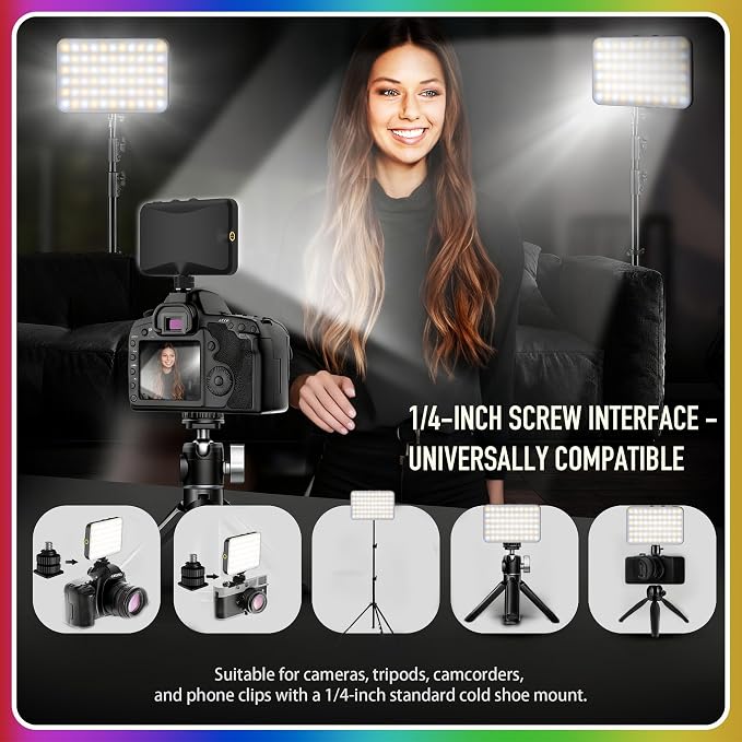 91 LED Portable Charger Selfie Light Video Conference Lighting | with Clip & Camera Tripod Adapter, Rechargeable 2000mAh, CRI 96+, 4 Light Modes, for Phone iPhone Webcam Laptop Makeup
