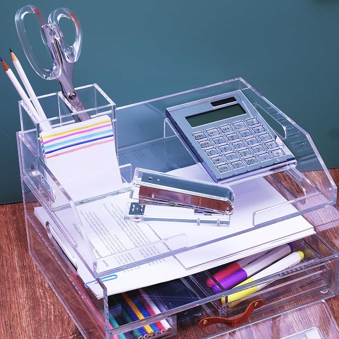 Acrylic Stapler,Clear and Silver-Tone Hardware, Beautiful Desk Accessory for Office Home or School,Takes Standard 24/6 or 26/6 Staples