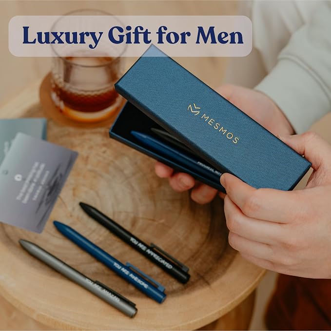 MESMOS 3pk Luxury Metal Ballpoint Pens, End of Year Teacher Gifts, Fancy Pens for Men, German Ink & Swiss Nib, 1mm Medium Tip, Thank You Gift Men, Cool Desk Accessories