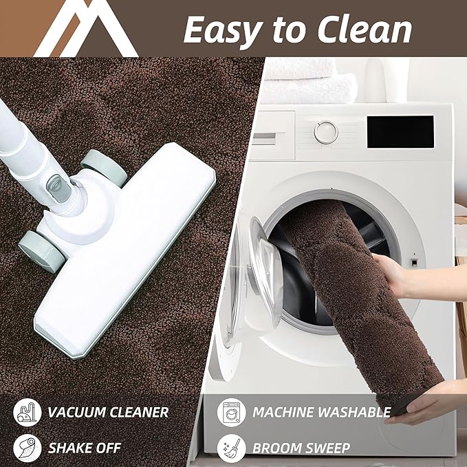 COSY HOMEER Soft Kitchen Rugs [2 PCS] for in Front of Sink Super Absorbent Kitchen Floor Mats and Mats 20x30 Inch/20X48 Non-Skid Kitchen Mat Standing Mat Washable,Polyester,Brown