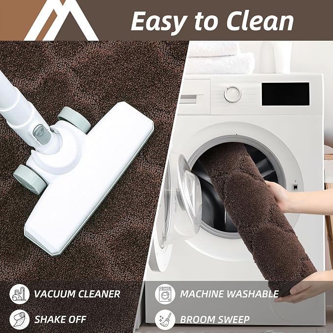 COSY HOMEER Soft Kitchen Rugs [2 PCS] for in Front of Sink Super Absorbent Kitchen Floor Mats and Mats 24x35 Inch/24X60 Non-Skid Kitchen Mat Standing Mat Washable,Polyester,Brown