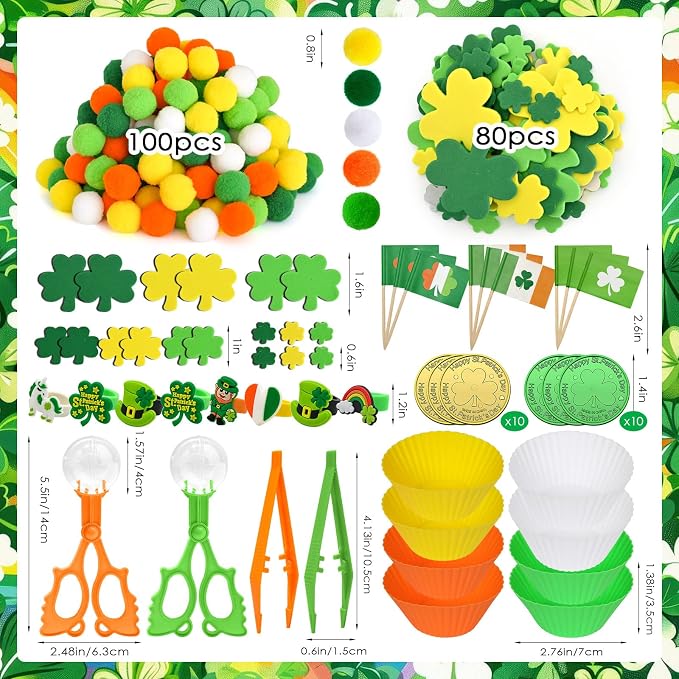 229 Pcs St. Patrick's Day Sensory Bin Filler Irish Shamrock Counting Sorting Sensory Bin Items Fine Motor St. Patrick's Day Counts for Irish Counting Decor