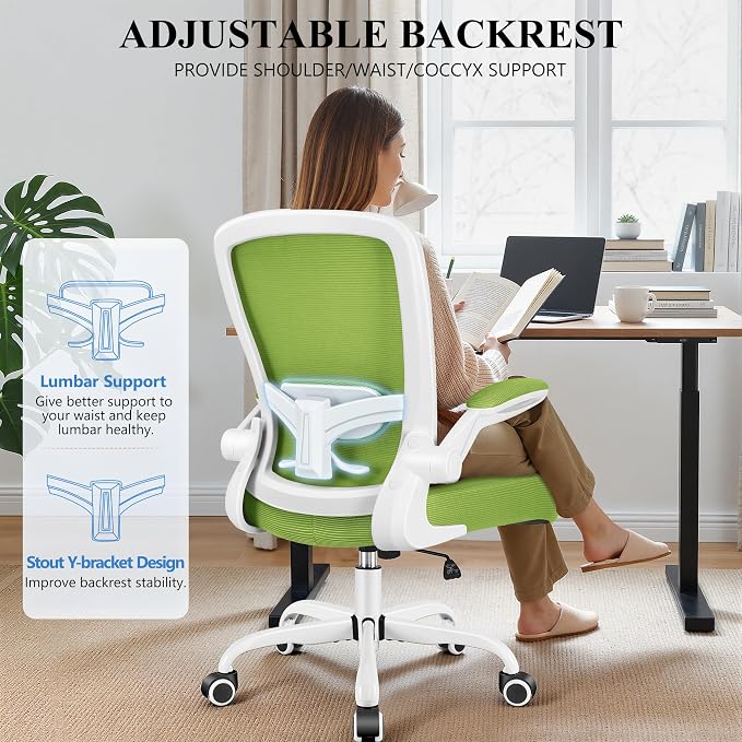 FelixKing Office Chair, Ergonomic Desk Chair Breathable Mesh Chairs Adjustable High Back Lumbar Support Flip-up Armrests, Executive Rolling Swivel Comfy Computer Chairs Home Office Green