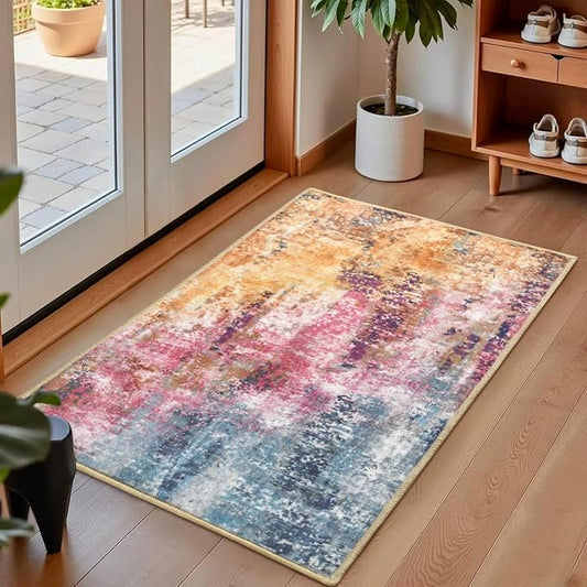 Macgace Washable Abstract Rug, 2x3 Small Modern Area Rugs with Non-Slip Rubber Backed for Kitchen, Thin but Soft Throw Carpet Bedroom Entryway Front Door Decor, Galaxy