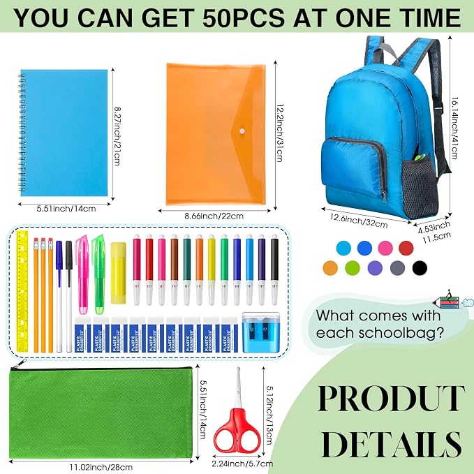 PerKoop 32 Sets 17'' Backpacks Bulk Bundle Kits Wholesale Backpack Supply Kit Bundle Essentials for Charity Donate
