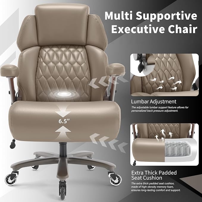 Big and Tall Office Chair 700lbs, Ergonomic High Back Computer Desk Chair | Adjustable Headrest&Lumbar Support, 3D Flip Arms, Large Wheels, Heavy Duty Metal Base, Thick Padded Wide Seat Executive Chair
