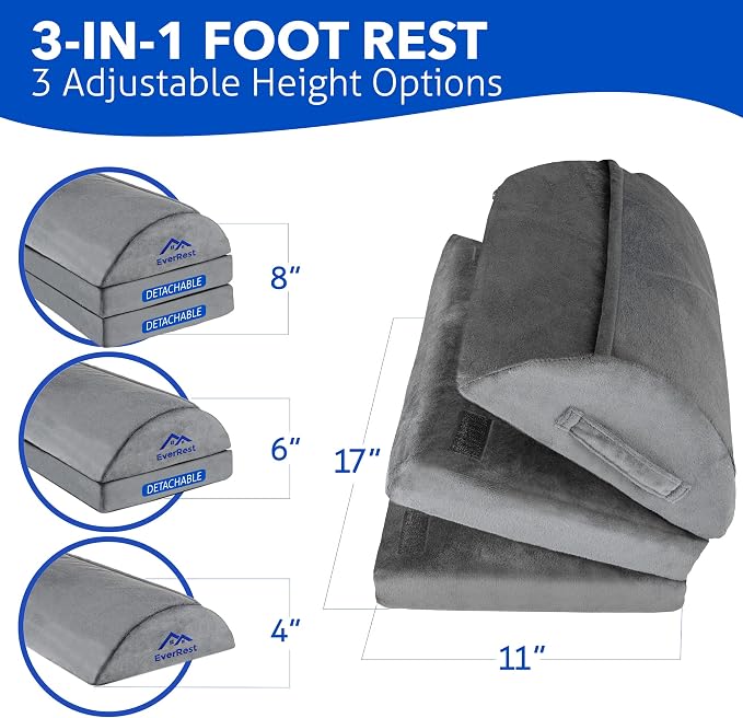 EverRest Foot Rest for Under Desk at Work – 3 Height Adjustable Ergonomic Footrest with Warm Feet Pocket, Firm Support Stool for Office Chair & Gaming, Washable Cover