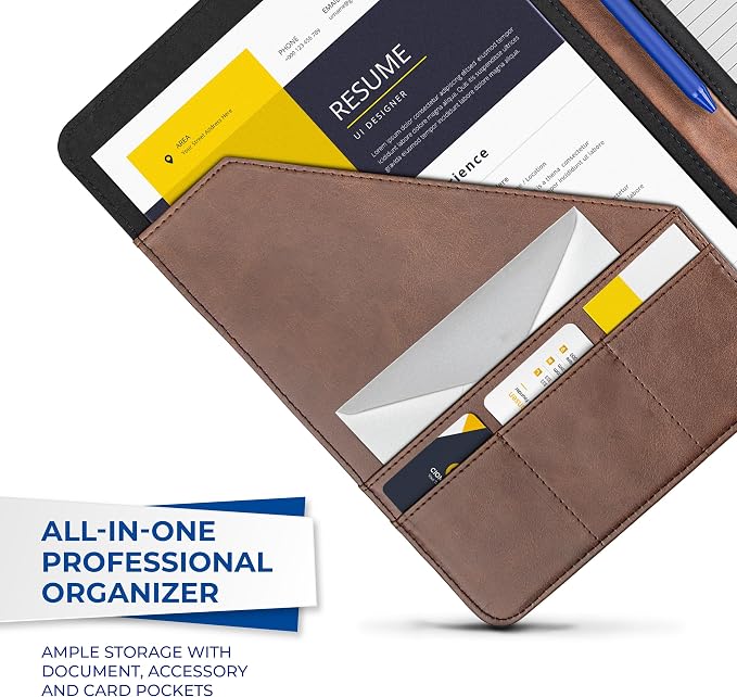 Samsill Two-Tone Padfolio Portfolio Folder, Professional Resume and Document Organizer with 8.5 x 11 Writing Pad, Business Card Pockets and Pen Holder, Faux Leather, Brown/Dark Brown