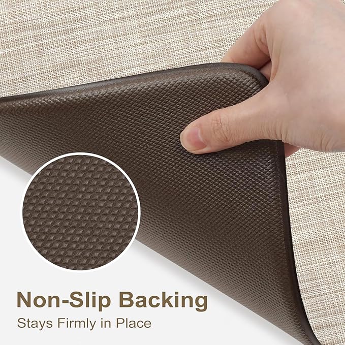 Collive Anti Fatigue Cushioned Kitchen Mat Set 2 Piece Non Skid Waterproof Kitchens Sink Rug Standing Floor Carpets for Office, Sink,17"×29"+17"×47",Beige