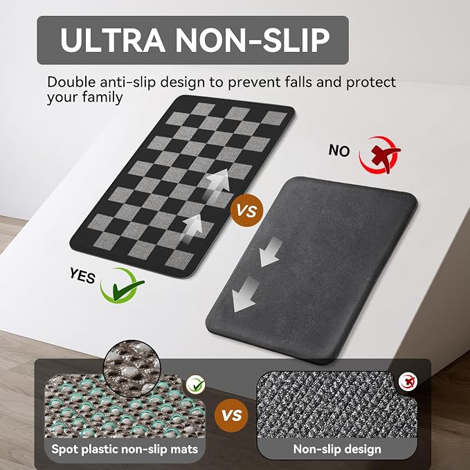 YDKGL Kitchen Mats for Floor, Super Absorbent Kitchen Rugs Non Slip Washable, Linen-Look Woven Cushion Runner Rug, Kitchen Sink Mat Standing Mat, Black Gray Checkered 17"x30"