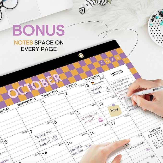 3 Pack of Desk Calendar 2026-2027, 21-Month Calendar Runs Unitl June 2027, Large 17" x 12" Monthly Desktop & Wall Calendar for Home & Office - Checkered