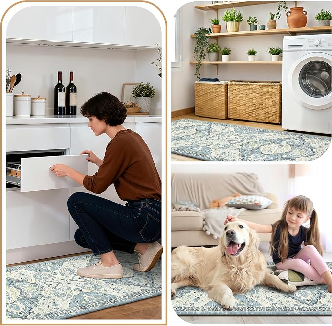 Ileading Anti Fatigue Kitchen Rugs Sets of 2 Cushioned Kitchen Mats for Floor Waterproof Kitchen Mat Set Non Slip Comfort Standing Mat for Kitchen, Office, Sink, Laundry
