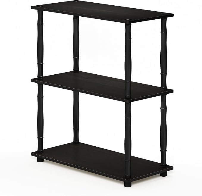 Furinno Turn-N-Tube 3-Tier Compact Multipurpose Shelf Display Rack with Classic Tube, Espresso/Black | Open Frame Corner Shelf, for Organization and Storage, Living Room, Garage, Home Office