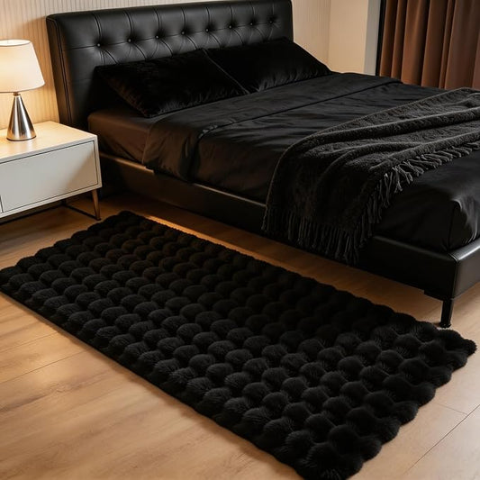 Black Rabbit Plush Rug 2'x6', Fluffy Shaggy Area Rug for Nursery & Kids Room, Faux Fur Carpet for Girls Bedroom, Living Room, Teen Decor
