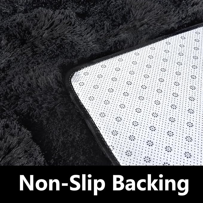Awaytail Fluffy Rug Flame Resistant 5x7 Feet, Black Throw Rugs for Living Room, Ultra Soft Shag Fuzzy Plush Carpets Indoor