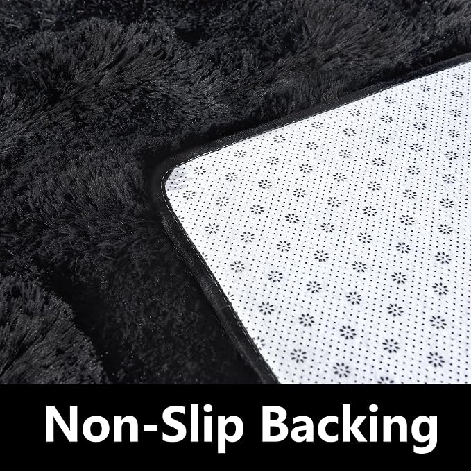 Awaytail Fluffy Rug Washable 2x3 Feet, Pure Black Desk Chair Rug Non-Slip, Super Soft Kids Rug for Boys Nursery Dorm Decor
