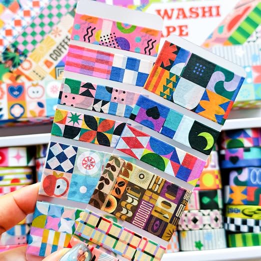 34 Rolls Geometric Washi Tape Set, Aesthetic Decorative Tape for Scrapbooking, Journaling, Bullet Journals, DIY Crafts and Gift Wrapping