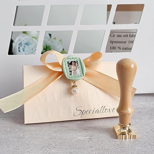 Frame Wax Seal Stamp, 3D Embossed Relief Carving Brass Head and Wood Handle for Wax Seal Stamp Kit, Decor for Thanksgiving Card/Envelope/Gift Wrap/Wedding Invitation/Vellum Jacket