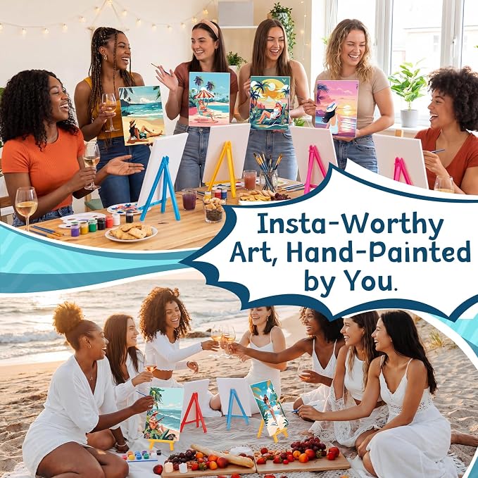 Blosssound 10 Set Pre Printed Canvas Pre Drawn Canvas Painting with Easel Kits 5" x 7" Outline Painting Panels for Beginners, DIY Craft Project, Party Favor, Home Decors(Hawaii Women)