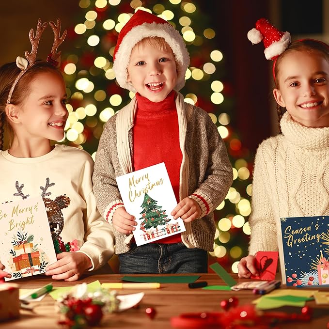 Christmas Cards Assortment, 24 Pcs Greeting and New Years Cards with 6 Designs for Christmas, Holiday, New Year Gift (4x6 Inch)