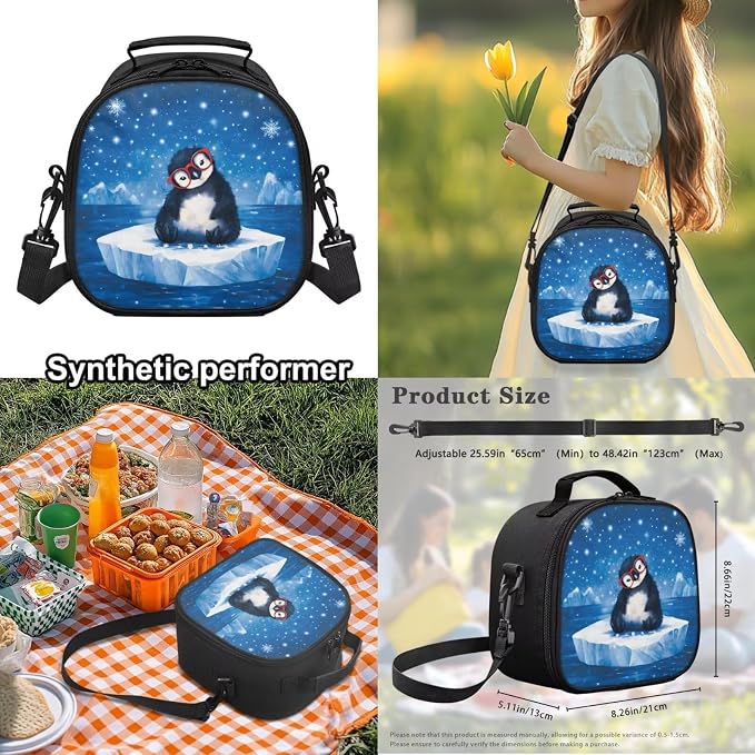 WELLFLYHOM Penguin Girls Backpack Set 8-12 Kids School Book Bag Lunch Box Pencil Case Water Bottle Sleeve Ice Snow Elementary Junior High Daycare Bag for School Back to School Gift