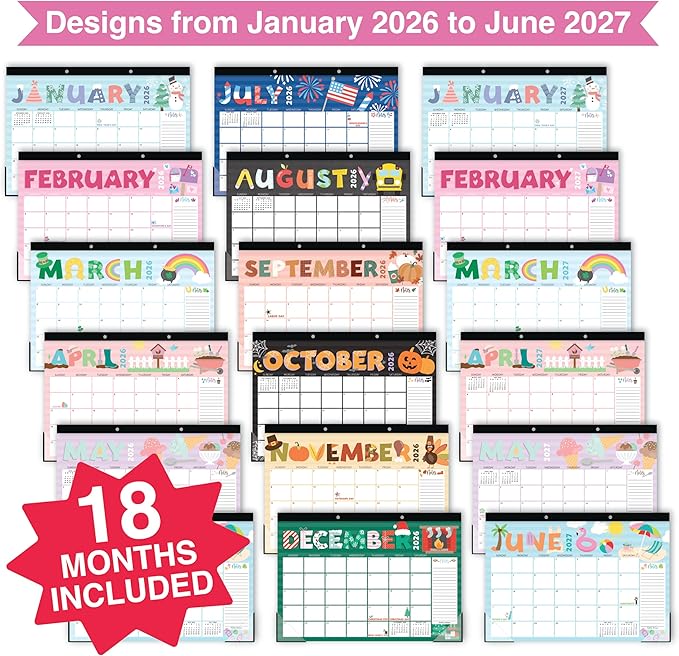 Hadley Designs Large Teacher Desk Calendar 2026-2027 - Desktop Calendar 2026, 18-Month Desk Calendars for Home, Office & Classroom, Cute Classroom Must Haves, Back to School Teacher Gifts