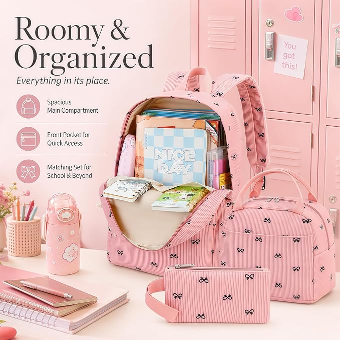 LEDAOU Backpack for Girls School Bag Kids Bookbag Teen Backpack Set Daypack with Lunch Bag and Pencil Case | Kids