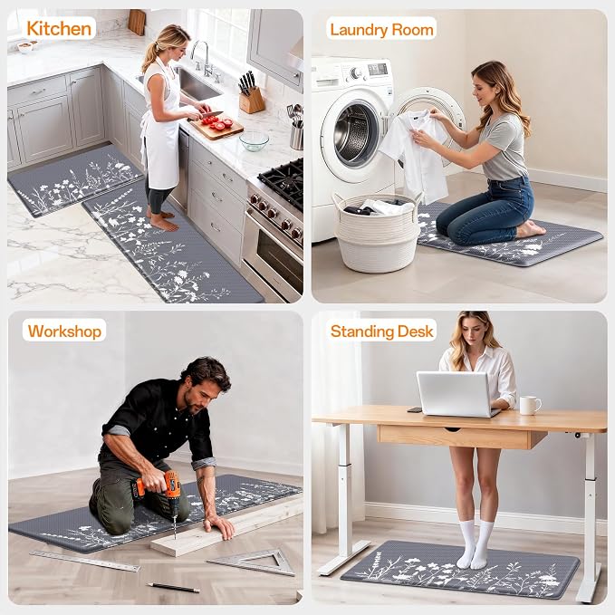 Kitchen Mats for Floor, Kitchen Rugs Sets of 2, Cushioned Anti Fatigue Mats for Kitchen Floor, Non-Slip Kitchen Decor, Water Resistant Kitchen Rug for Home, Kitchen, 17.3"x30"+17.3"x59"