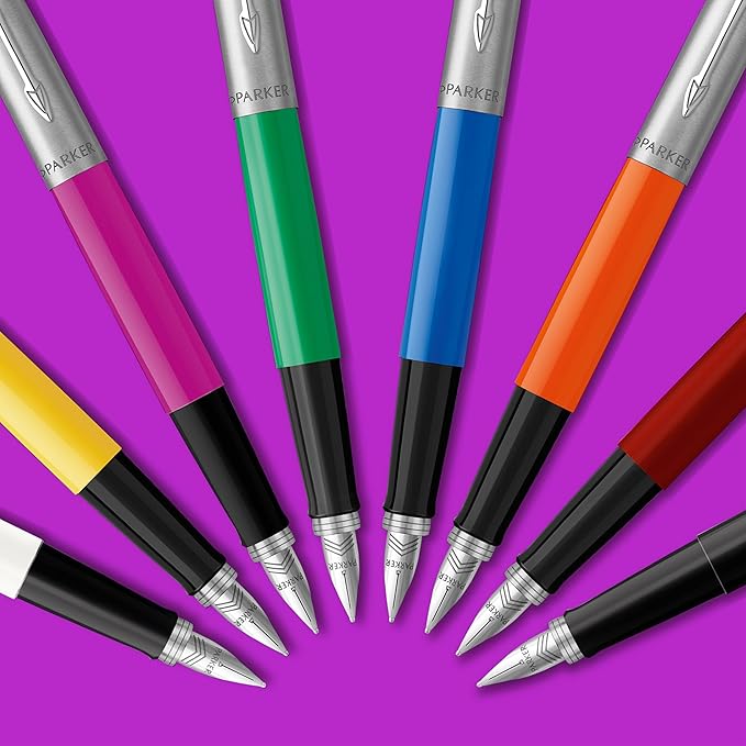 Parker Jotter Originals Fountain Pen, Classic Finish, Medium Nib, Blue & Black Ink (Pack of 6)