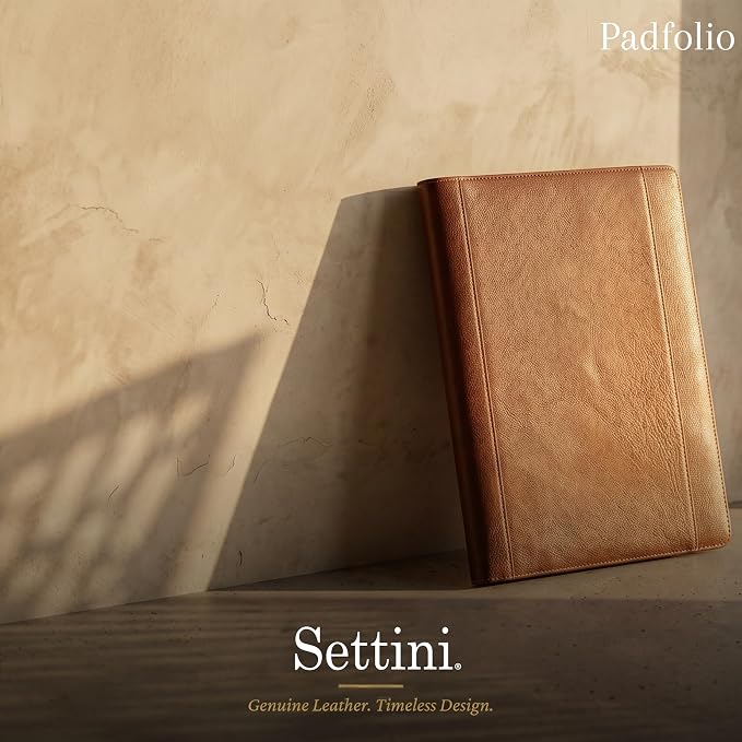 SETTINI Genuine Leather Portfolio Professional Organizer Padfolio – Resume Folder – Stylish Document Folio with Business Card Holder – Gift Portfolio for Men & Women - Birthday Gifts