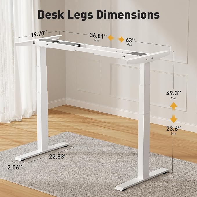 3 Stage Dual Motor Electric Standing Desk Legs Only, 286lb Load Capacity, Height Adjustable from 23.6" to 49.3", Standing Desk Frame, Sit Stand Desk Base with 4 Memory Presets (White)