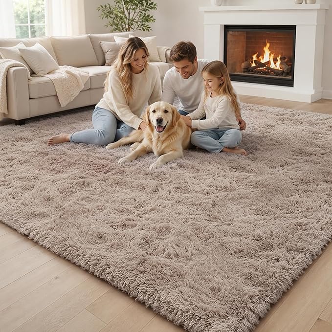 Rugs for Bedroom 4x6, Alfombras para Salas Shag Plush Soft Area Rug, Shaggy Carpets for Livingroom,Home Decor Aesthetic(Beige, 4 x 6)