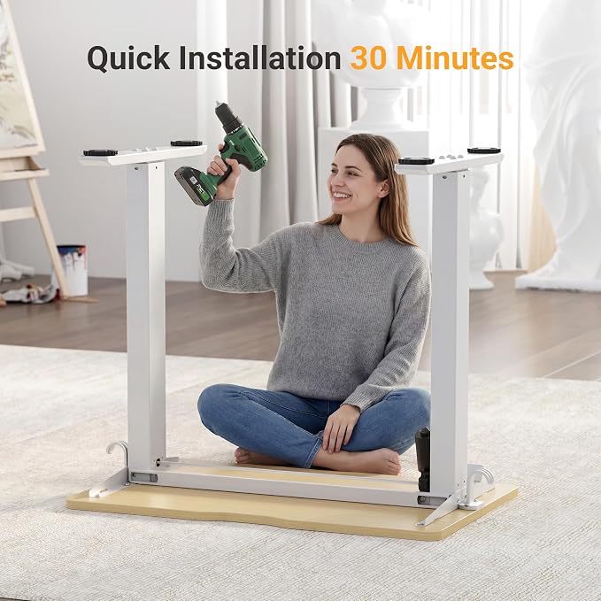YDN Electric Standing Desk, 32x19 Inch, Nature | 3 Memory Presets, Cable Management, Adjustable Height, Sit Stand, Space-Saving, Computer Workstation, Home Office