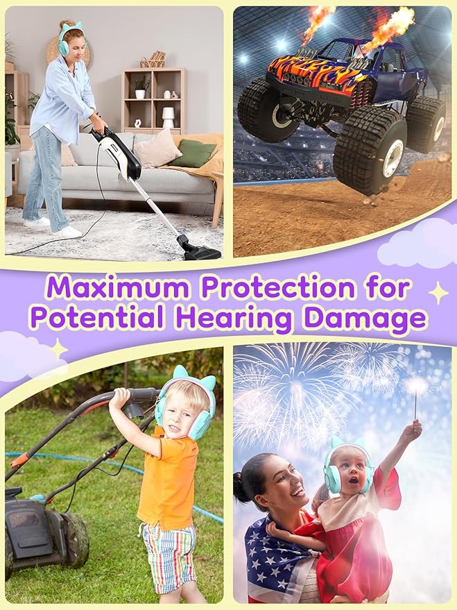 Noise Cancelling Headphones for Kids Adults, 32dB SNR Super Cute Ear Protection Ear Muffs for Autism Sensory, Hearing Protection Earmuff for Monster Jam Concerts Fireworks Car Race