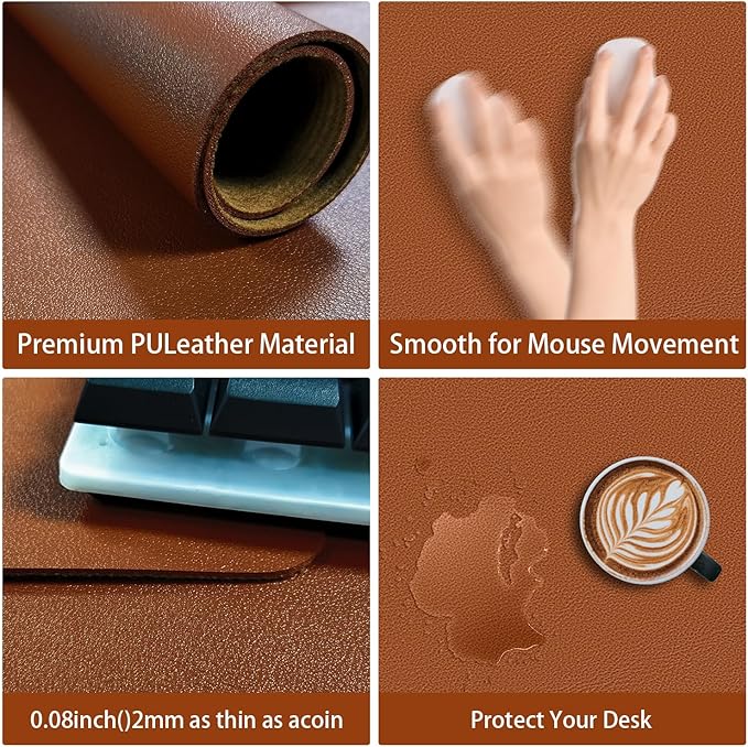 Leather Desk pad Protector, Office Mat, Large Mouse Mat, Non-Slip PU Leather Blotter, Laptop Desk Pad,Waterproof Laptop Computer Desk Keyboard Mat for Office/Work/Home/Decor (Brown, 33In*13in)