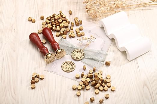 Yoption Letter Wax Seal Kit, Vintage Initial Alphabet Q with Wreath Sealing Stamp and 120 Antique Gold Wax Seal Beads