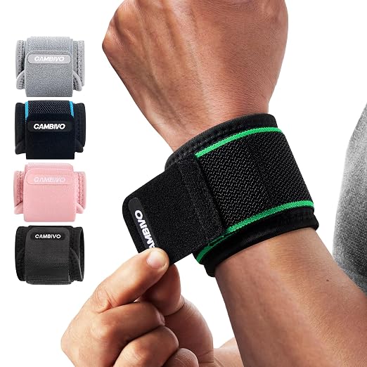 CAMBIVO Wrist Brace 2 Pack, Adjustable Compression Wrist Support for Carpal Tunnel, Tendonitis Pain Relief, Wrist Wraps for Weightlifting, Gym Fitness, Sleeping Night Support, Men Women